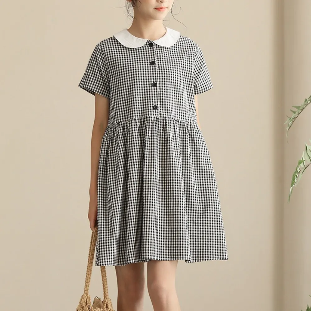 日系 精致黑白格连衣裙 Chic Gingham Dolly Dress