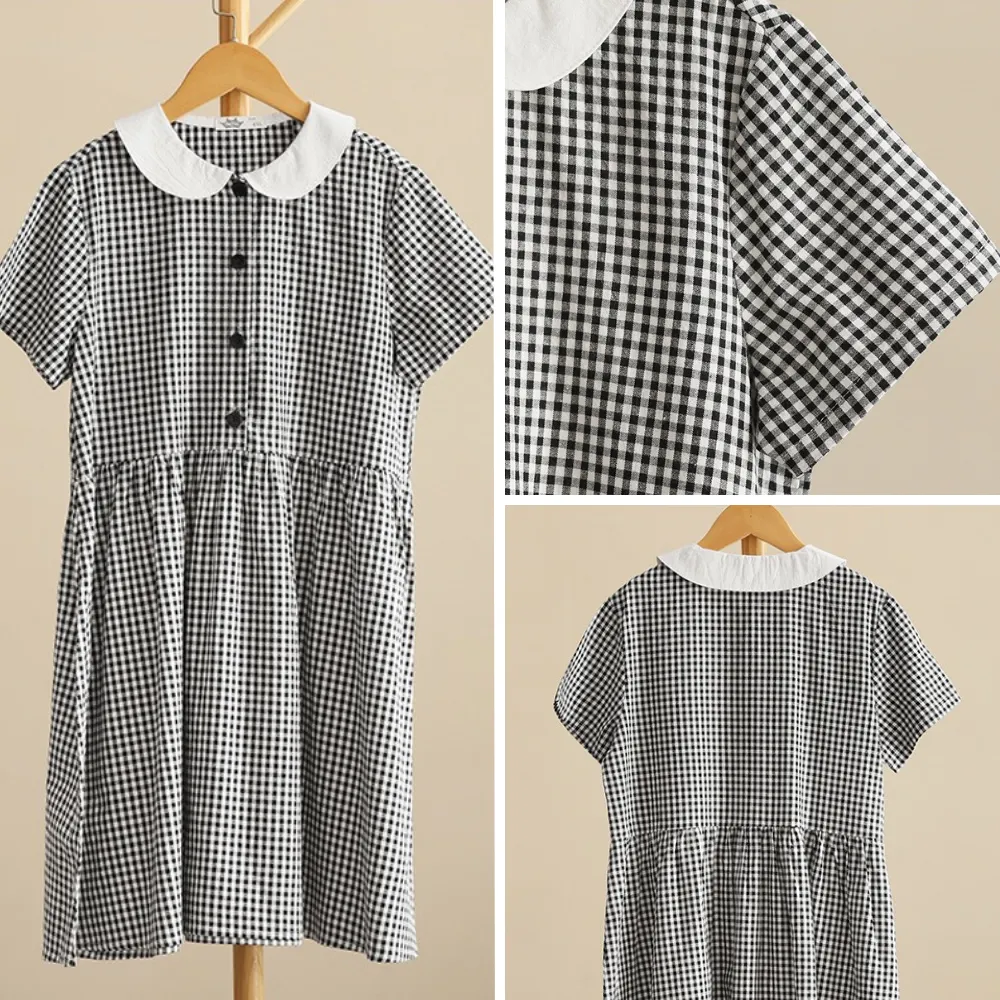 日系 精致黑白格连衣裙 Chic Gingham Dolly Dress
