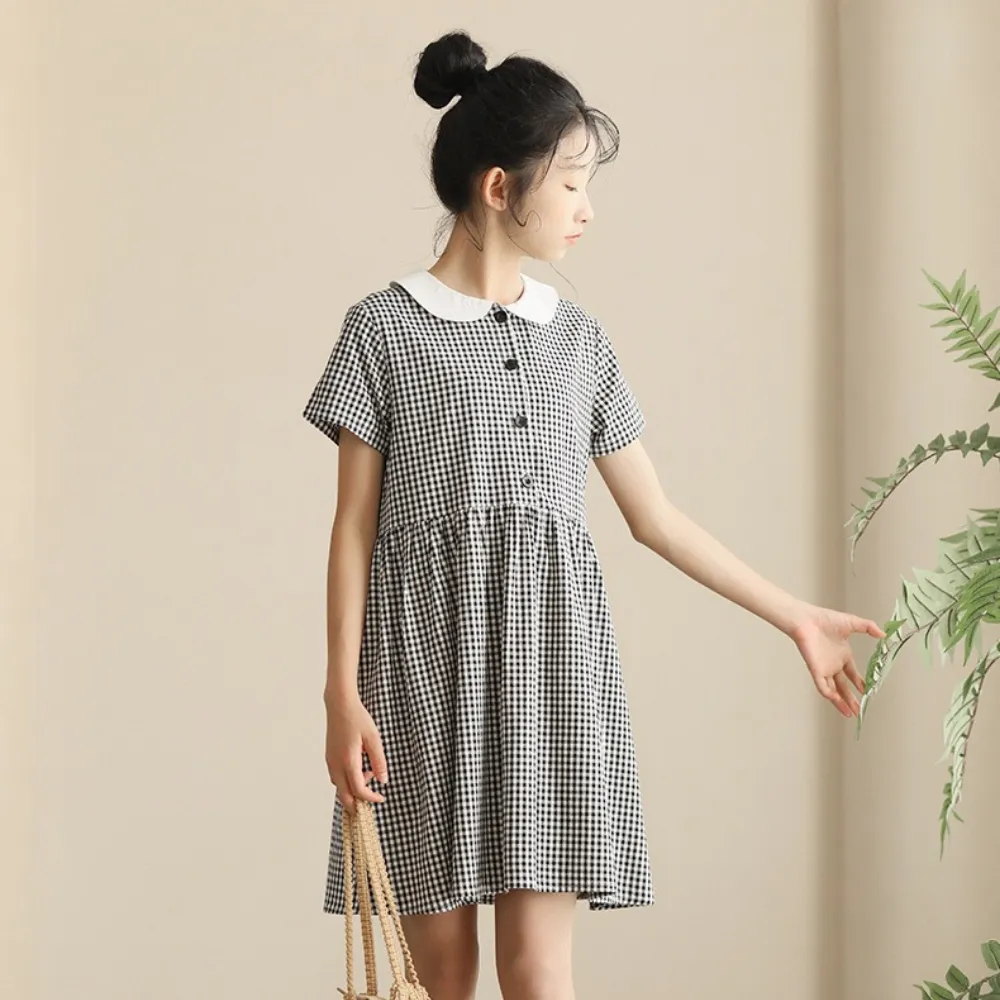 日系 精致黑白格连衣裙 Chic Gingham Dolly Dress