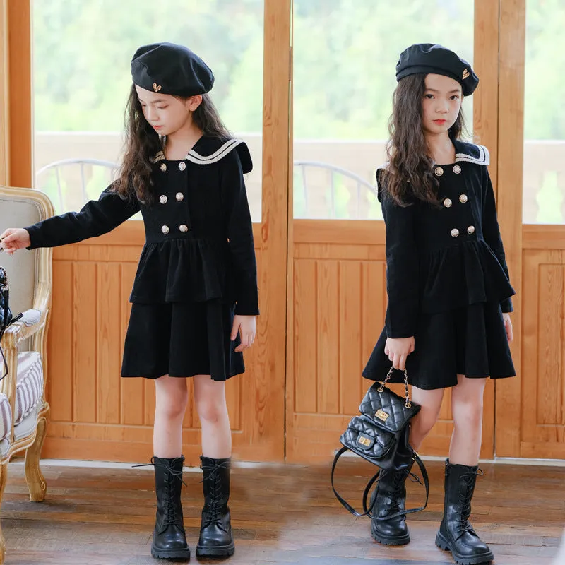 海军领公主裙 Corduroy Navy Collar Princess Dress