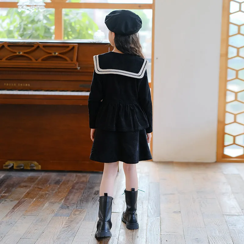 海军领公主裙 Corduroy Navy Collar Princess Dress