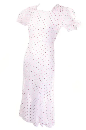 1930's Sheer White Cotton Red Polka Dot Vintage Dress