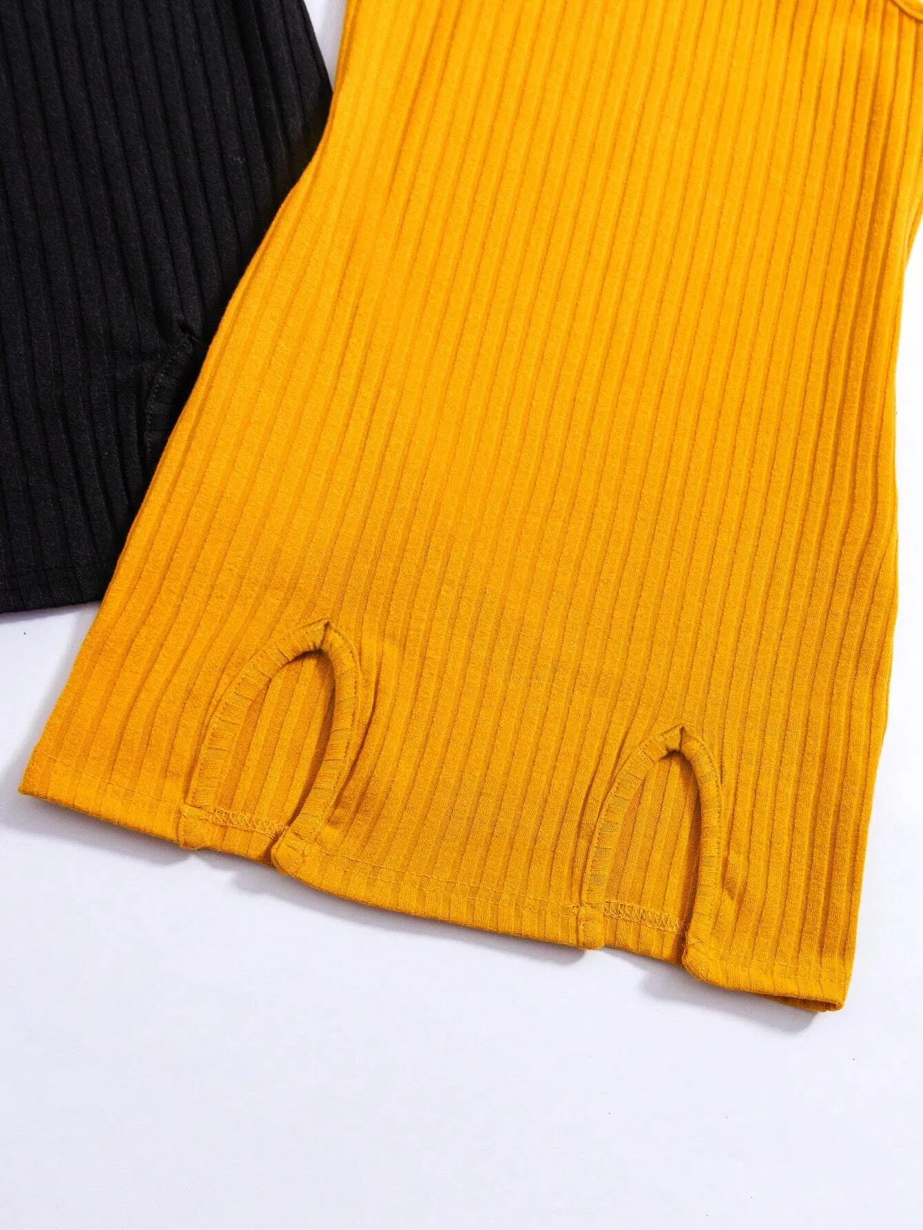 2pcs/Set Girls' Knitted Tank Dress With Slit Hem, Casual Wear, Spring/Summer