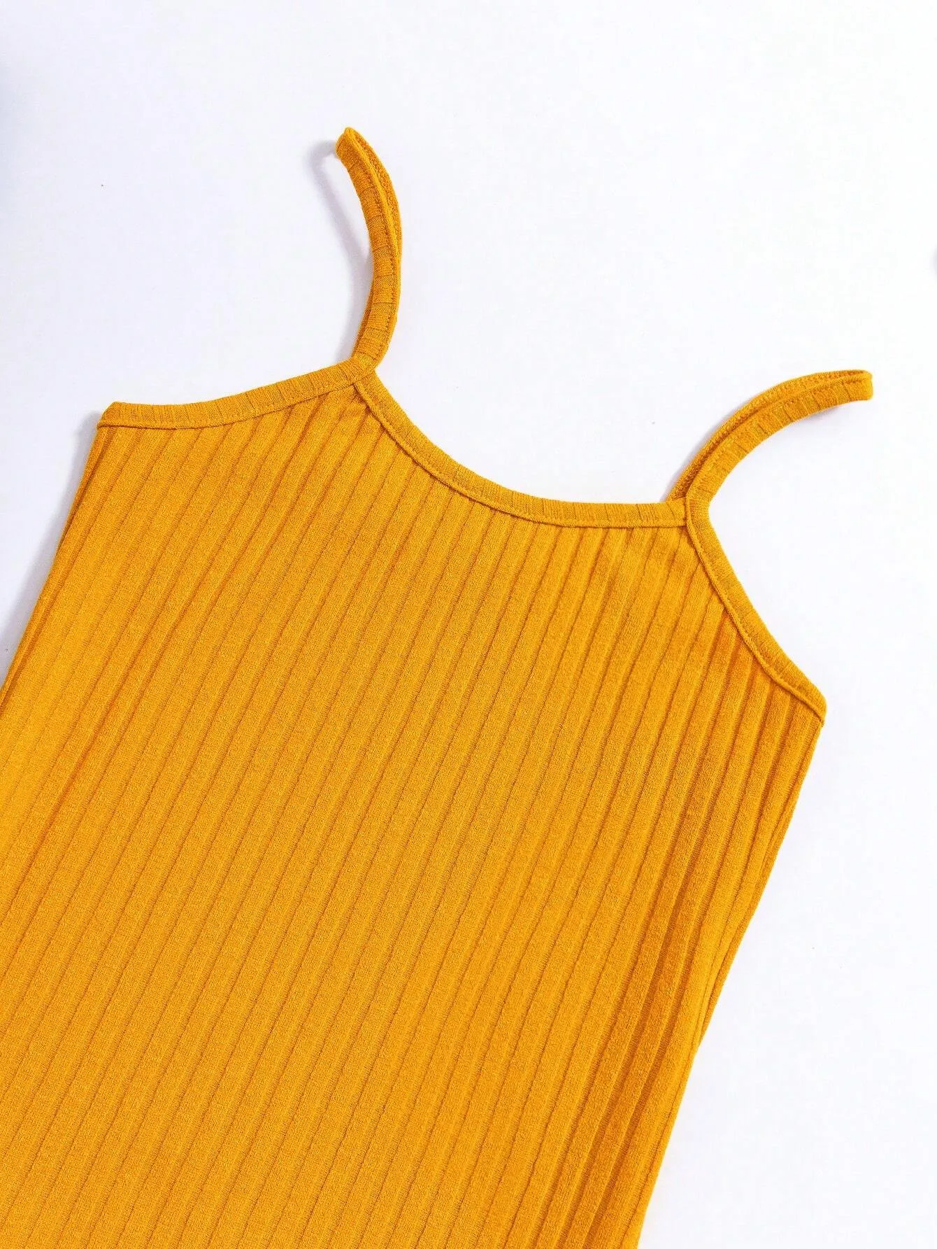 2pcs/Set Girls' Knitted Tank Dress With Slit Hem, Casual Wear, Spring/Summer
