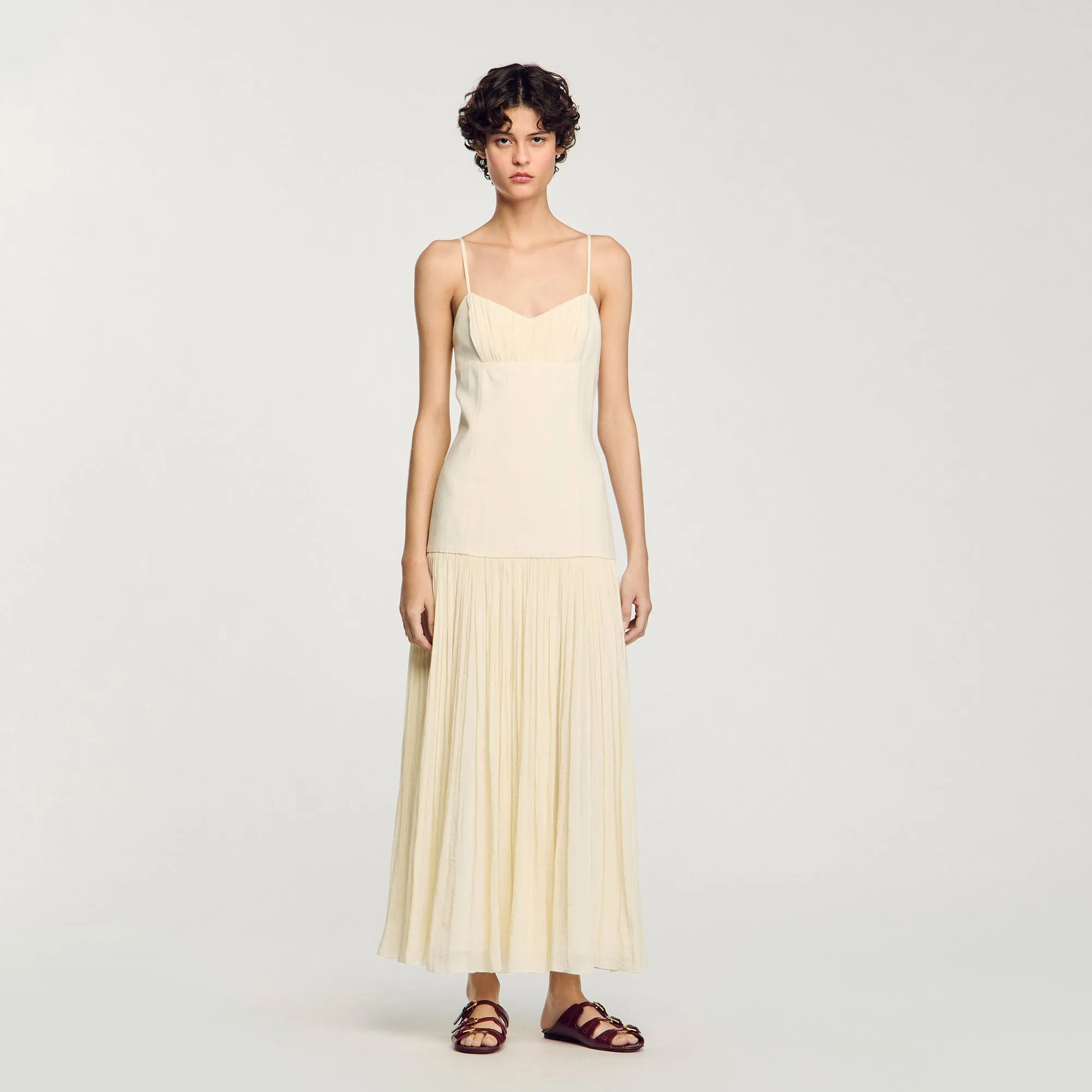 Adoree Pleated Maxi Dress Ecru