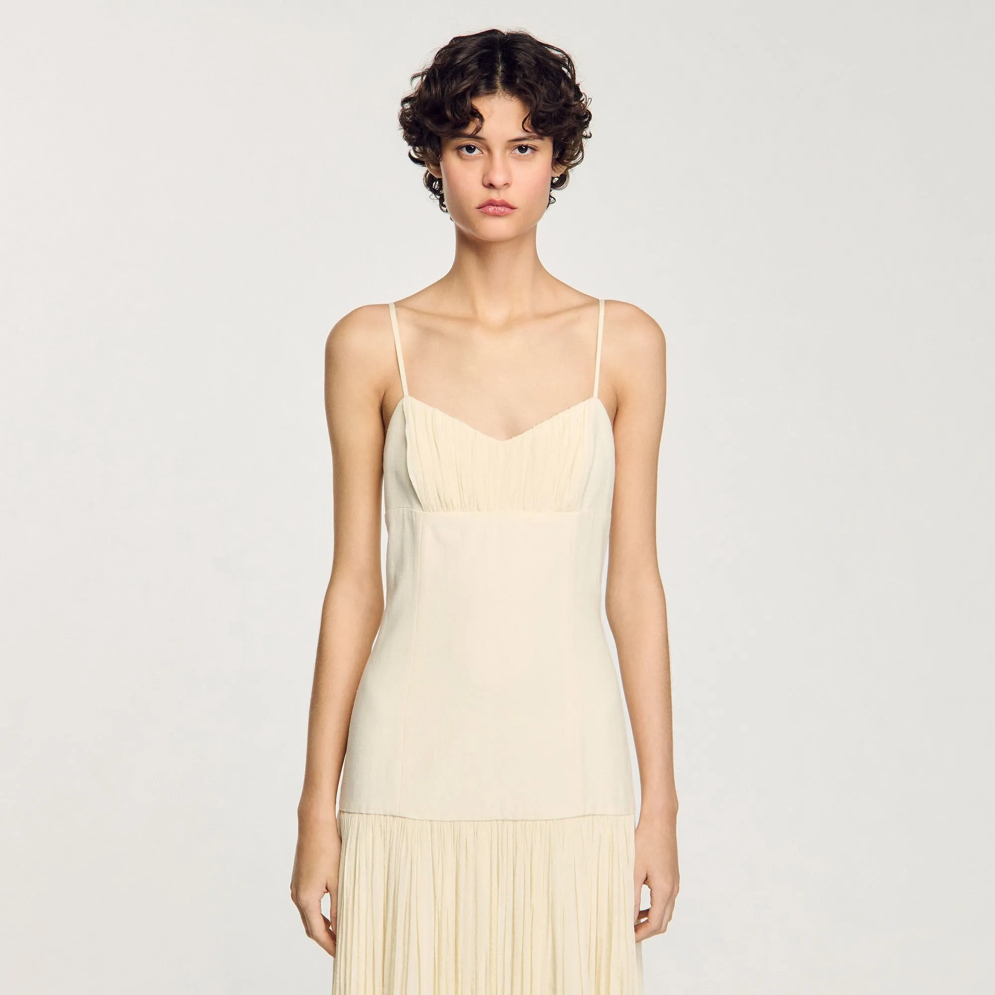 Adoree Pleated Maxi Dress Ecru