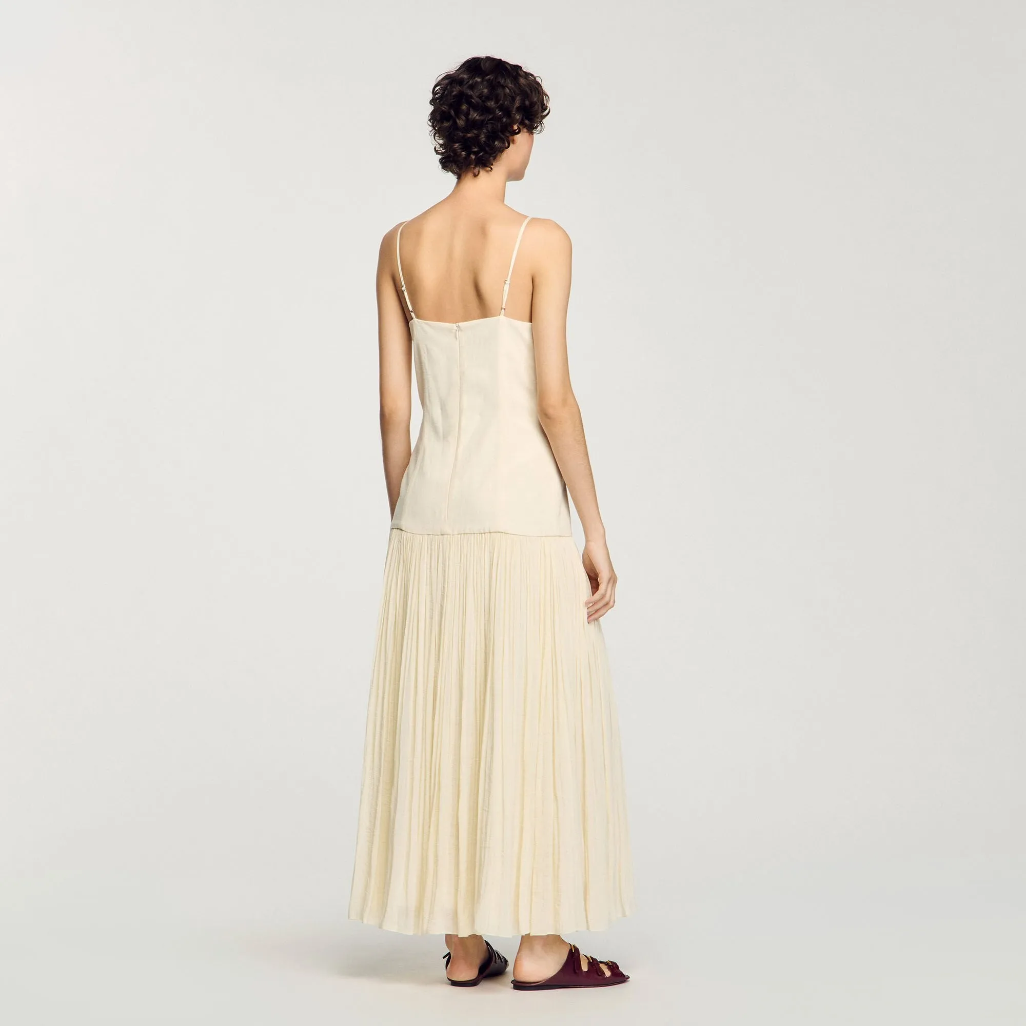 Adoree Pleated Maxi Dress Ecru