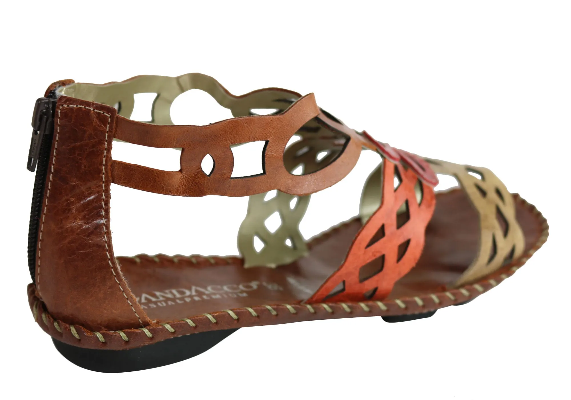 Andacco Betti Womens Comfort Flat Leather Sandals Made In Brazil