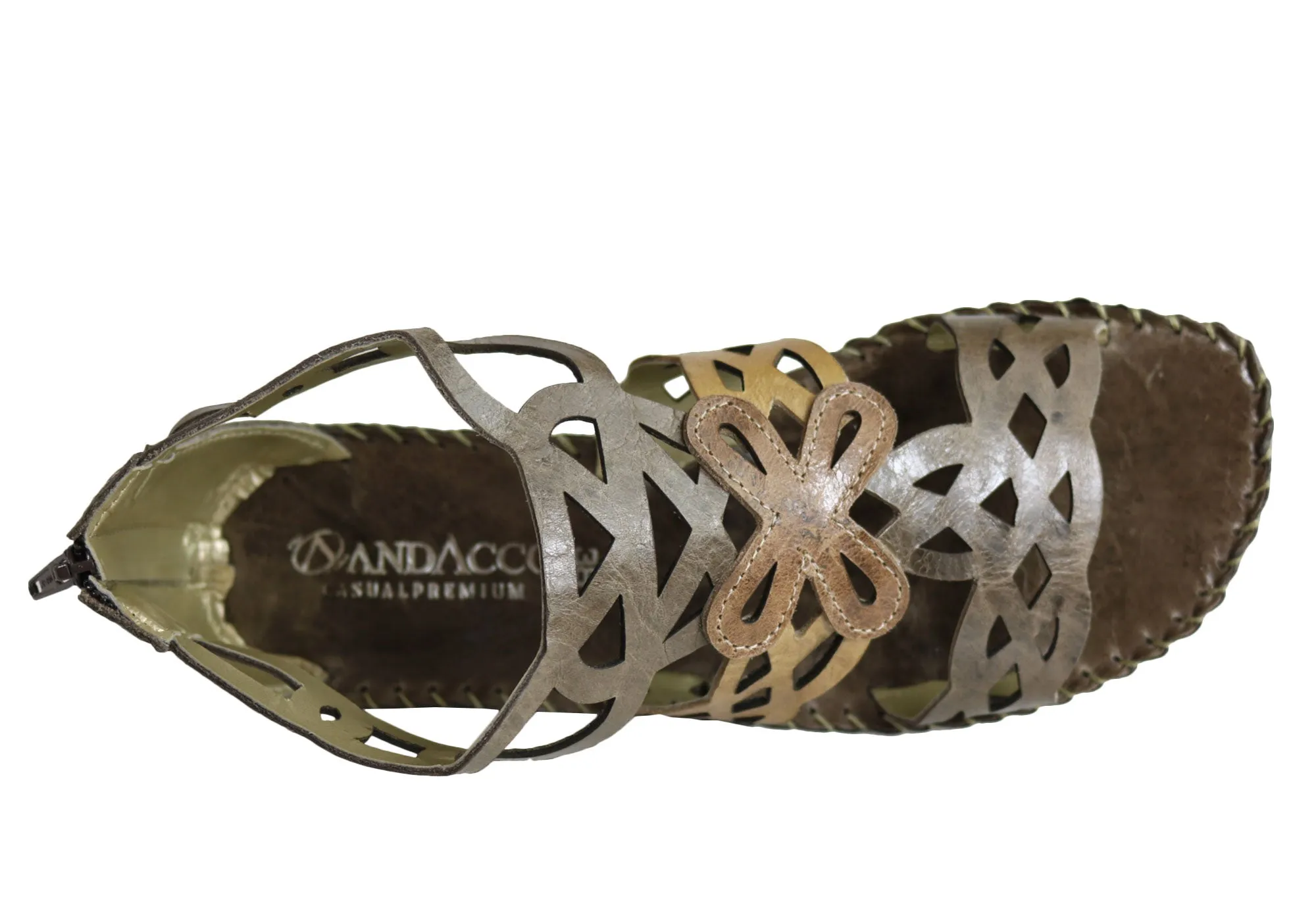 Andacco Betti Womens Comfort Flat Leather Sandals Made In Brazil