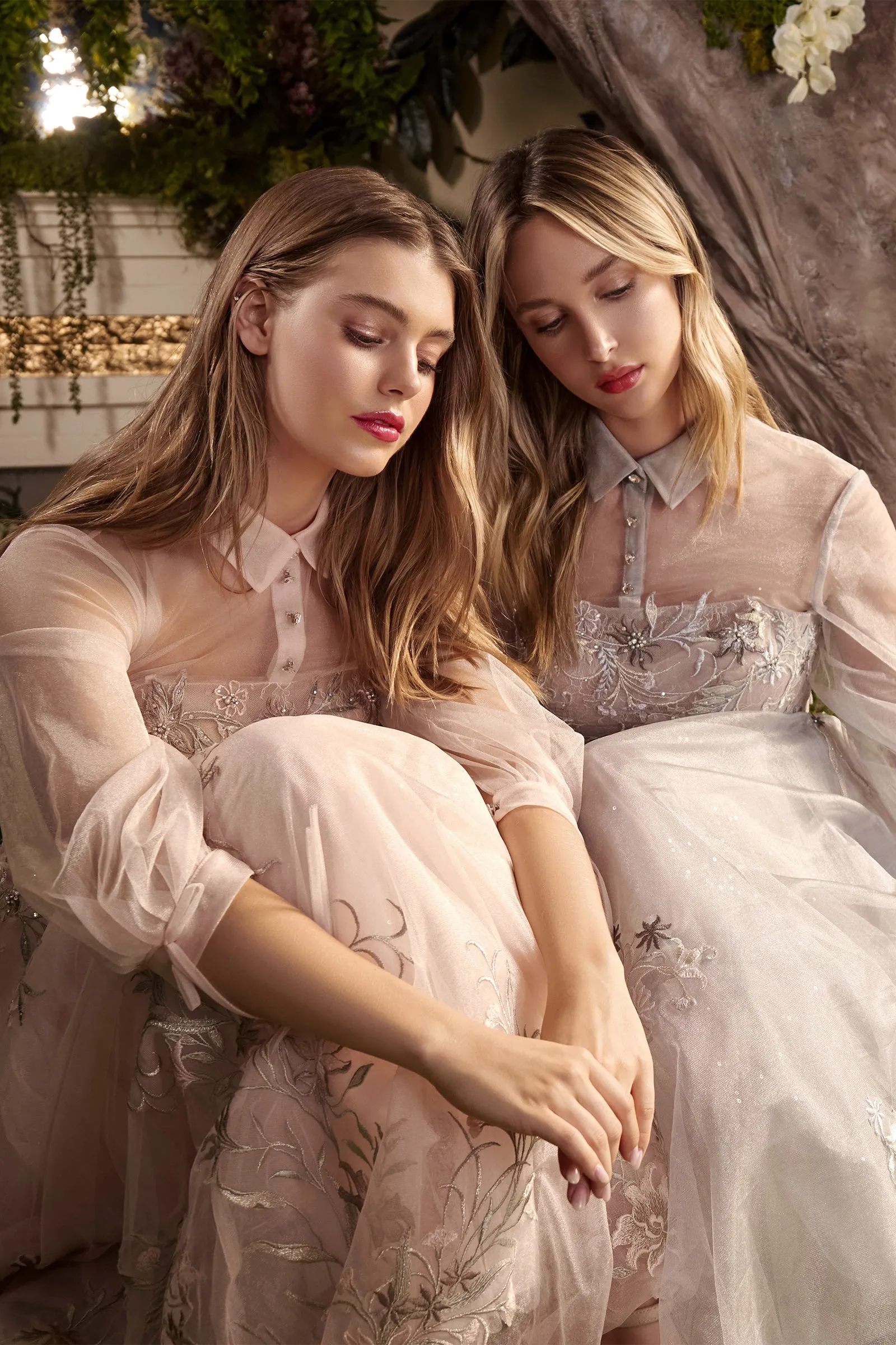 ANDREA & LEO A0862 Long Sleeve Lace Tulle Tea Length A Line Dress