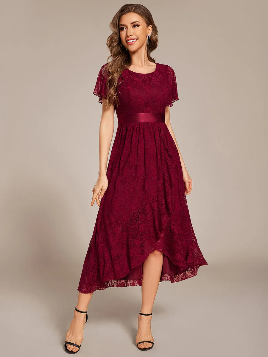 Asymmetrical Hem Evening Dresses with Embroidery Decoration