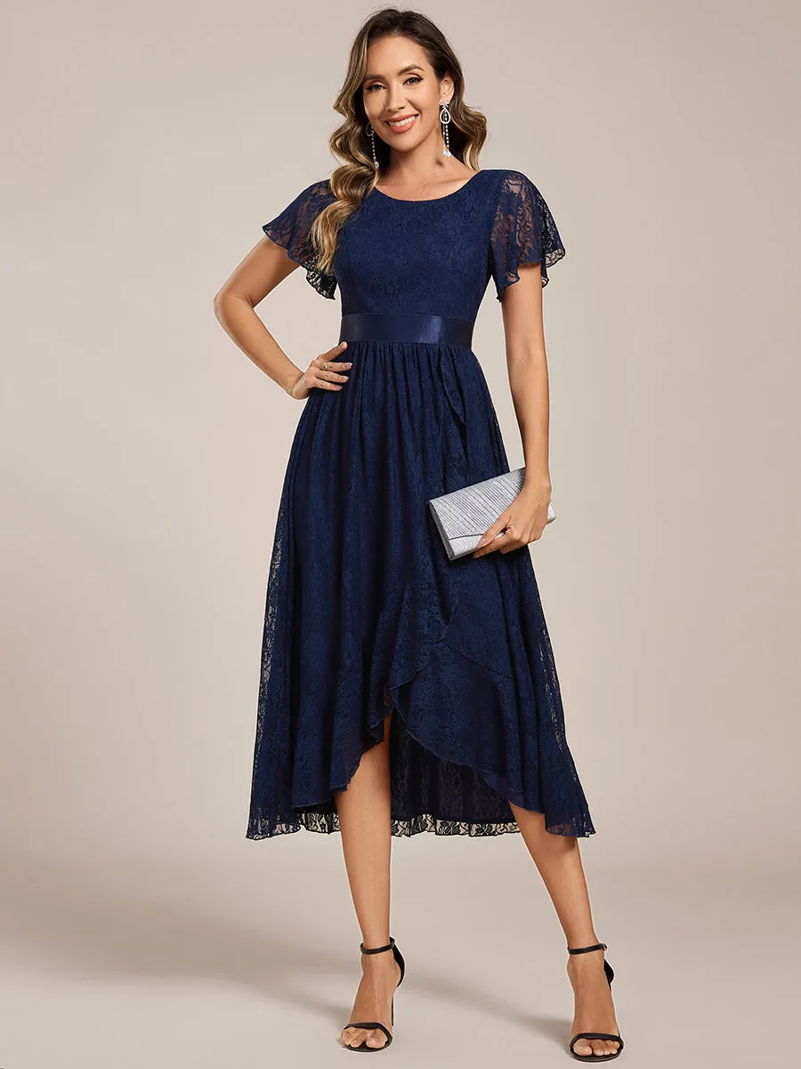 Asymmetrical Hem Evening Dresses with Embroidery Decoration