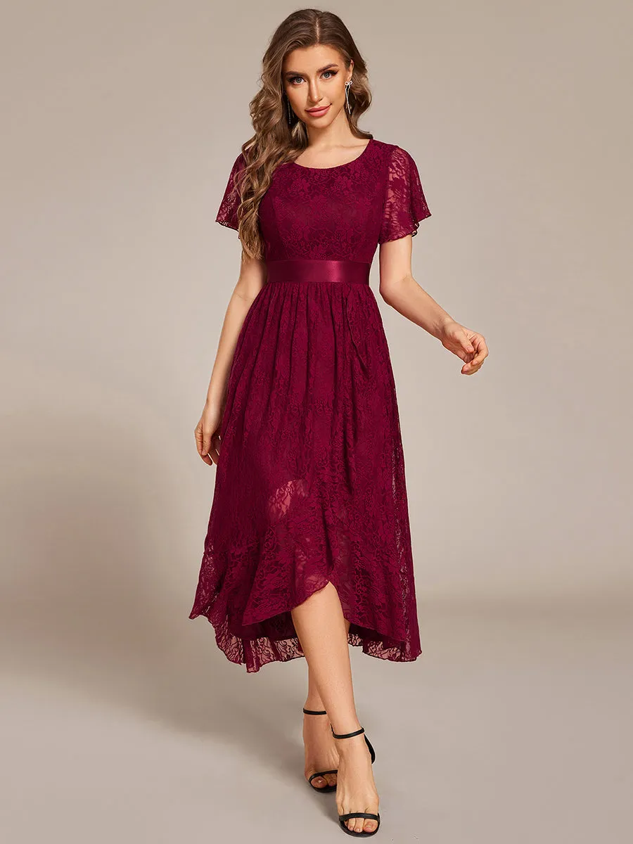 Asymmetrical Hem Evening Dresses with Embroidery Decoration