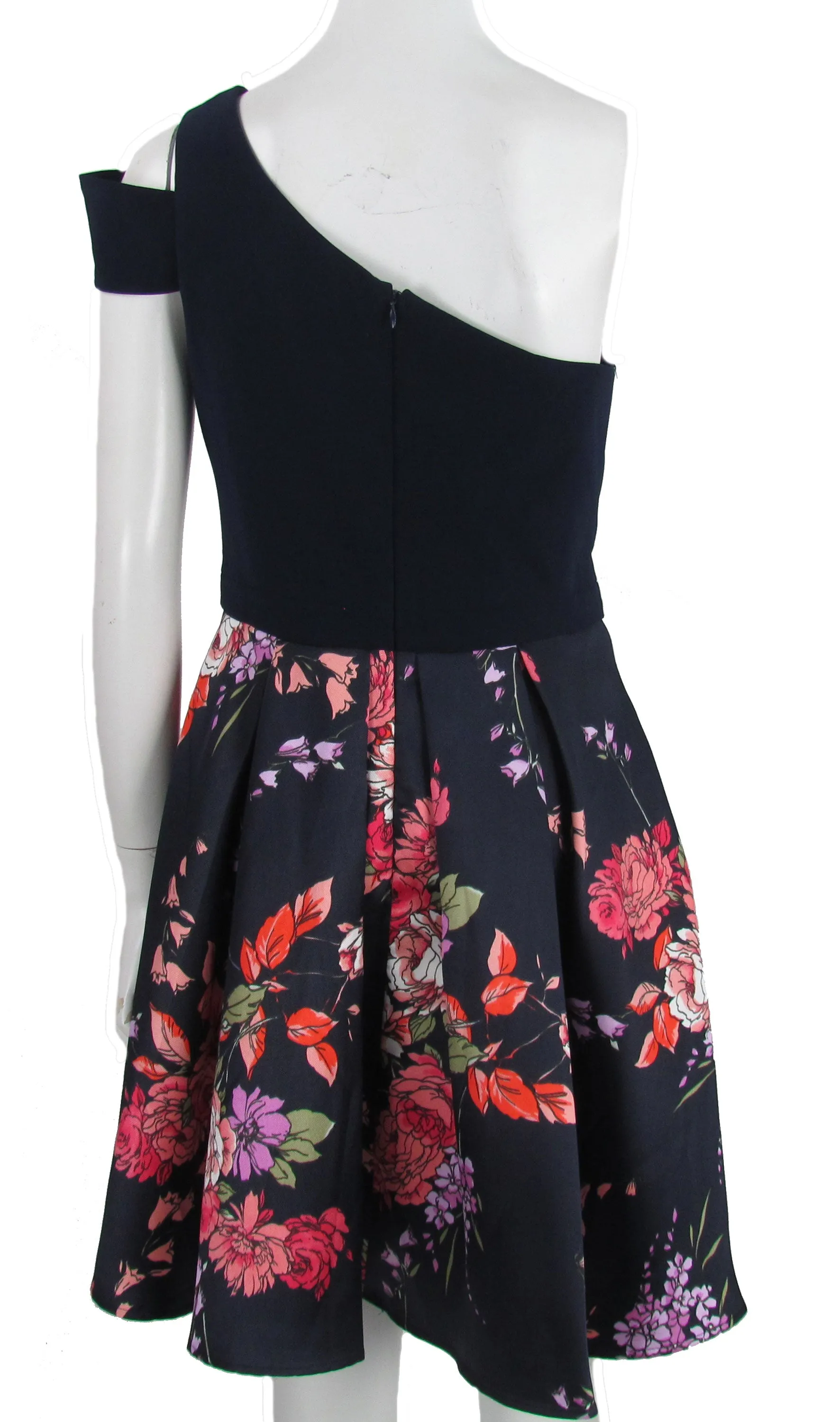 Betsy & Adam Women's Cold Shoulder Printed Fit & Flare Dress Navy Blue Size 2