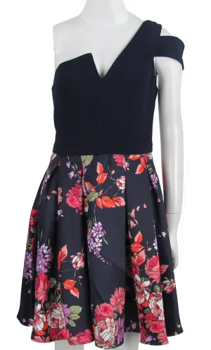Betsy & Adam Women's Cold Shoulder Printed Fit & Flare Dress Navy Blue Size 2