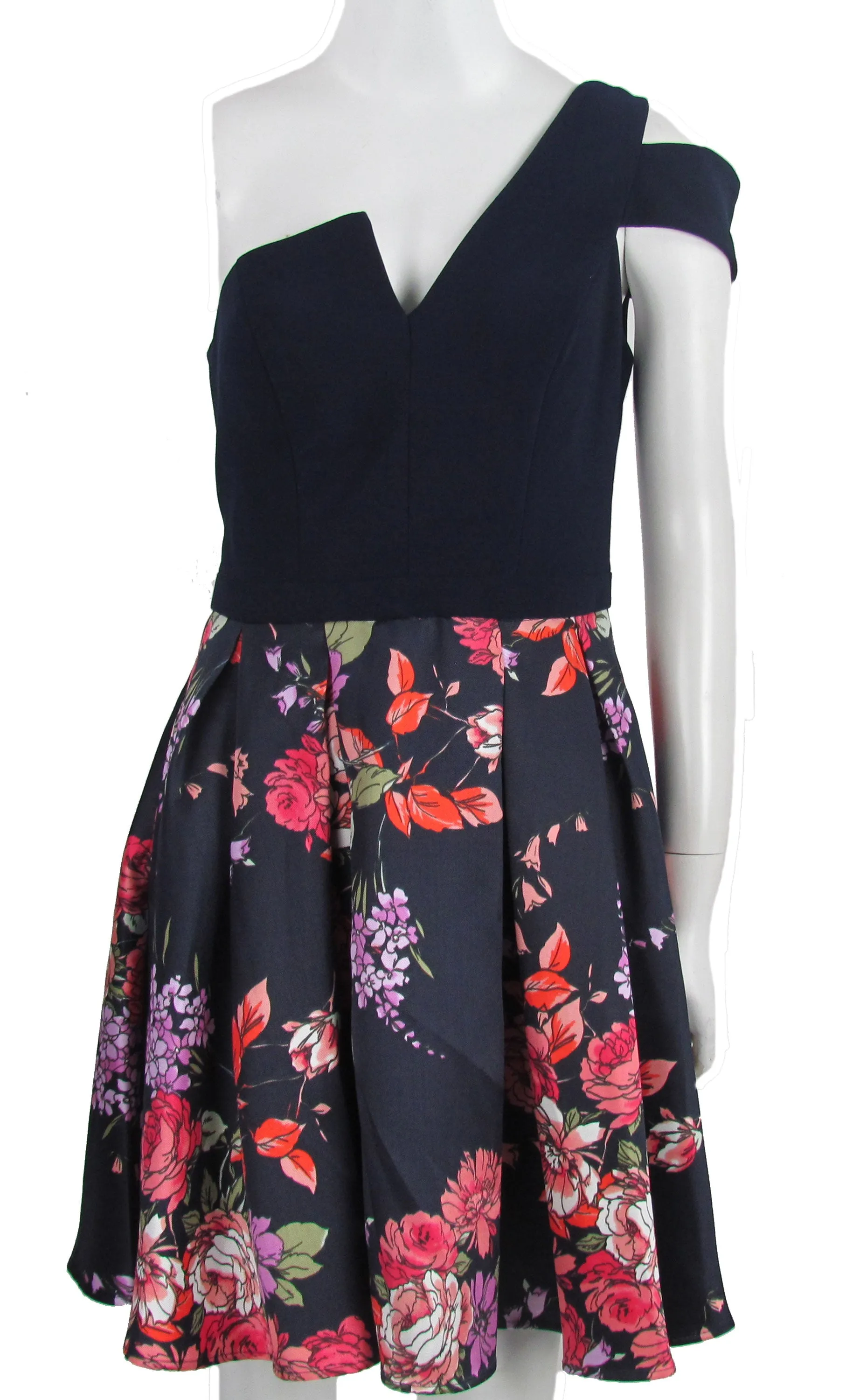Betsy & Adam Women's Cold Shoulder Printed Fit & Flare Dress Navy Blue Size 2