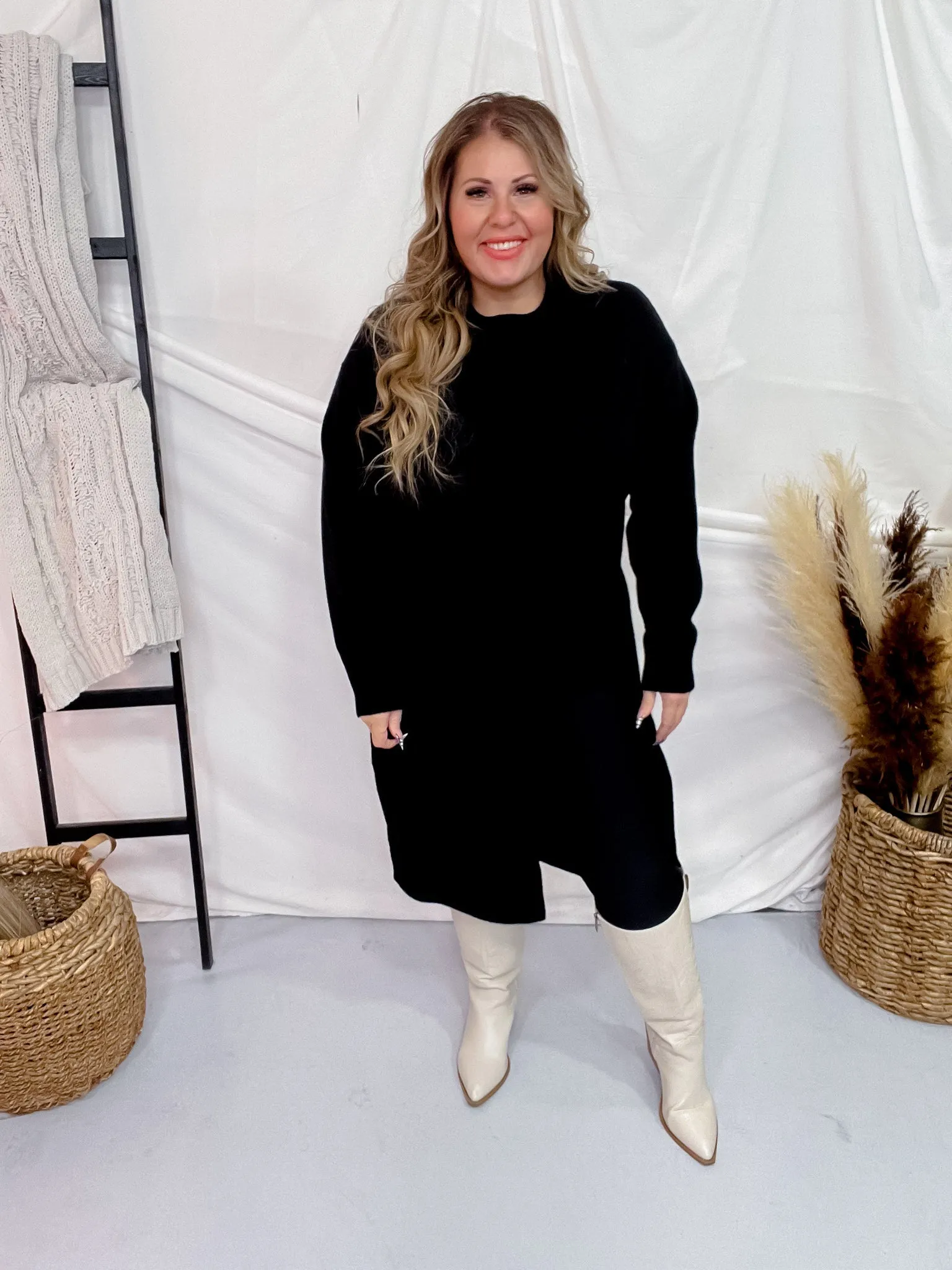 Black Long Sleeve Asymmetric Split Knit Tunic