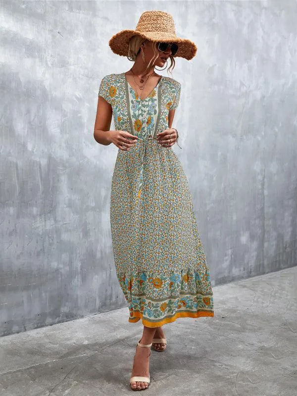 Bohemian Charm Women's V-Neck Maxi Dress