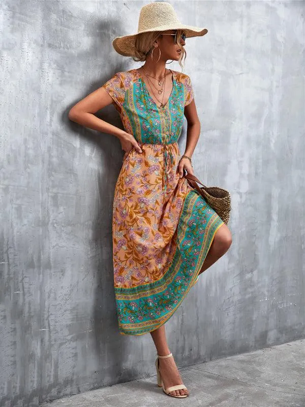 Bohemian Charm Women's V-Neck Maxi Dress