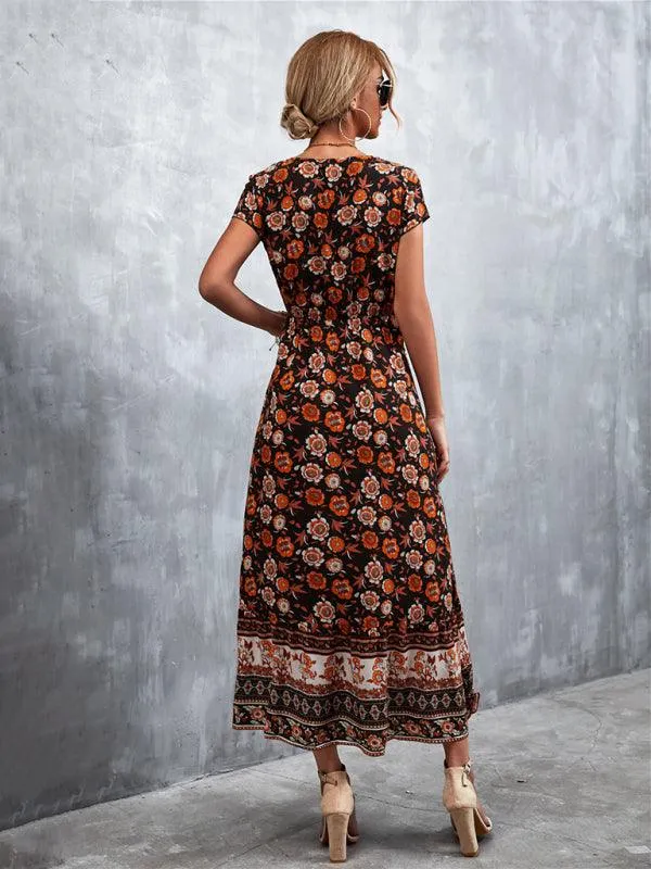 Bohemian Charm Women's V-Neck Maxi Dress