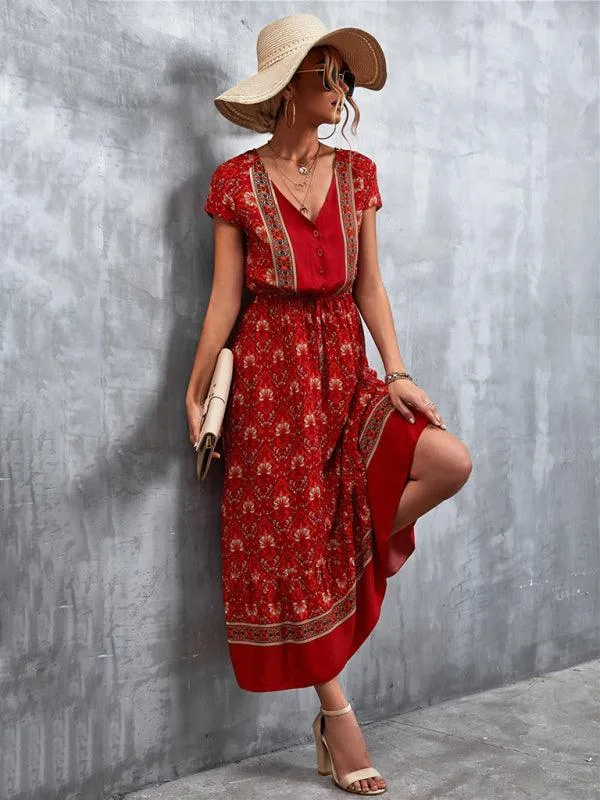 Bohemian Charm Women's V-Neck Maxi Dress