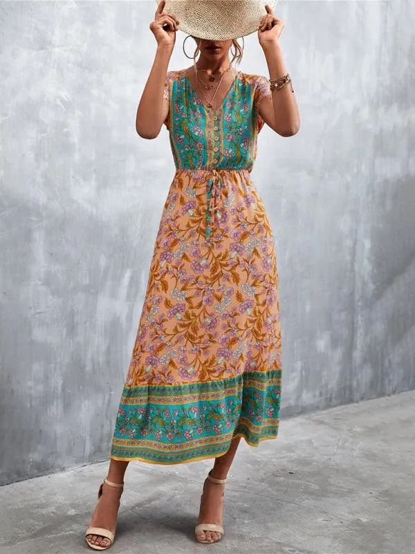 Bohemian Charm Women's V-Neck Maxi Dress