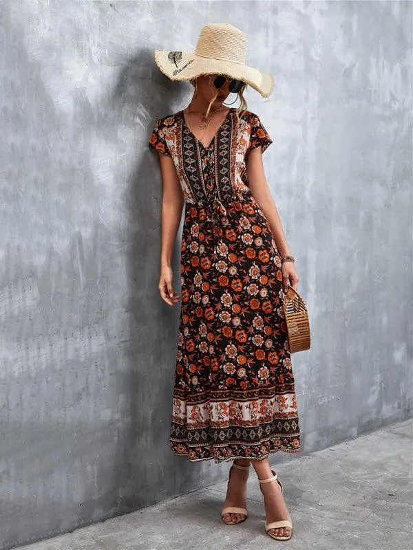Bohemian Charm Women's V-Neck Maxi Dress