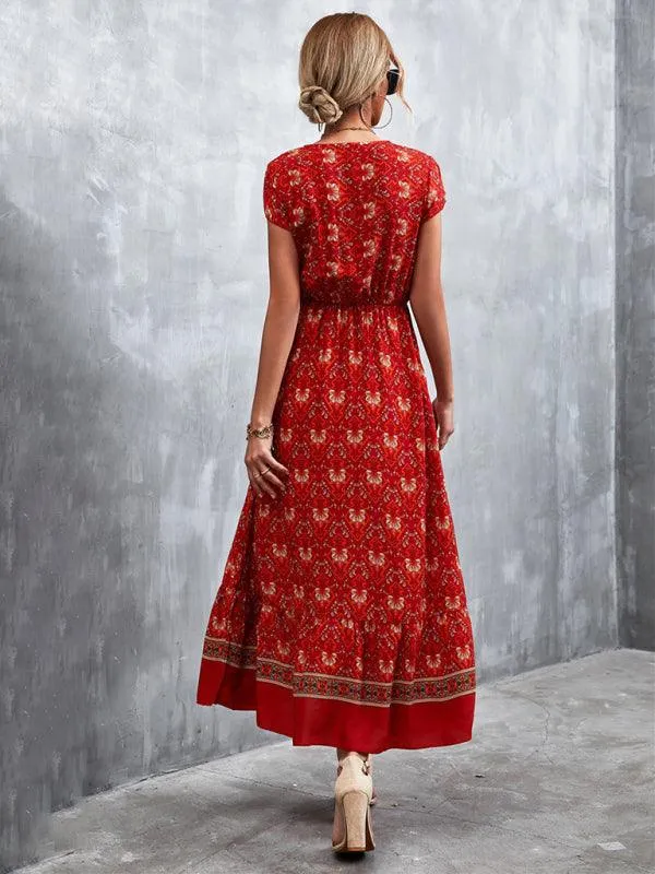 Bohemian Charm Women's V-Neck Maxi Dress