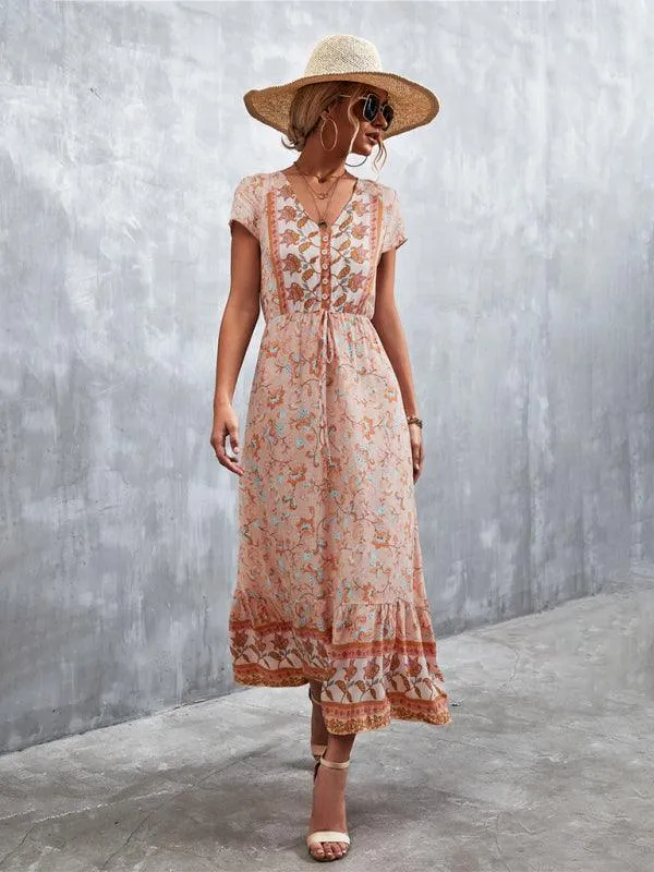 Bohemian Charm Women's V-Neck Maxi Dress