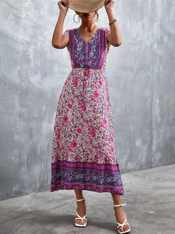Bohemian Charm Women's V-Neck Maxi Dress