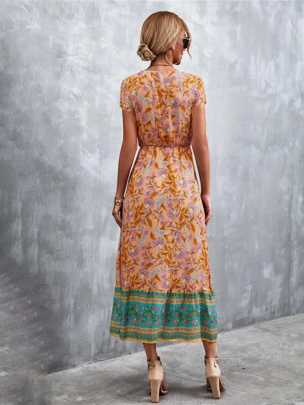 Bohemian Charm Women's V-Neck Maxi Dress