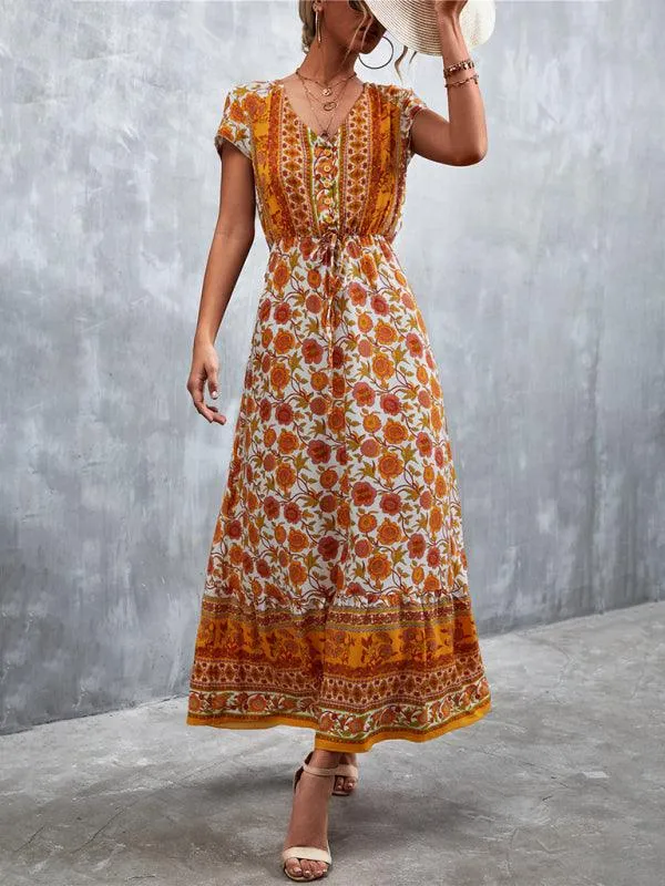Bohemian Charm Women's V-Neck Maxi Dress