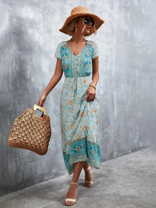 Bohemian Charm Women's V-Neck Maxi Dress