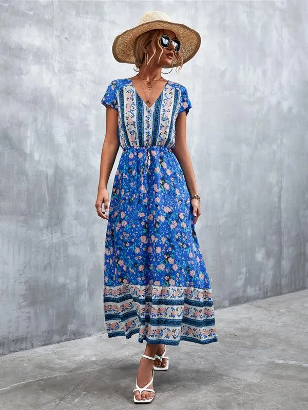 Bohemian Charm Women's V-Neck Maxi Dress