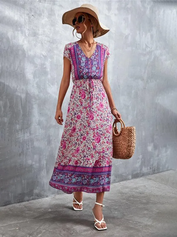 Bohemian Charm Women's V-Neck Maxi Dress