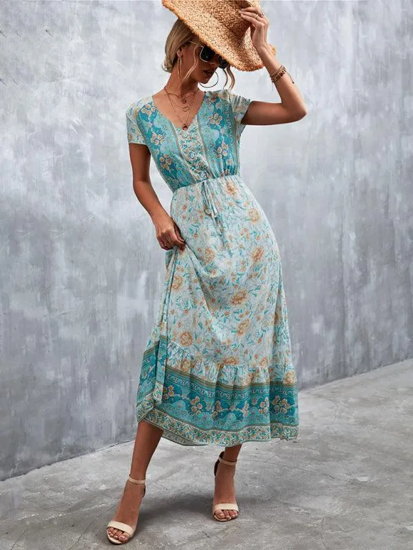 Bohemian Charm Women's V-Neck Maxi Dress