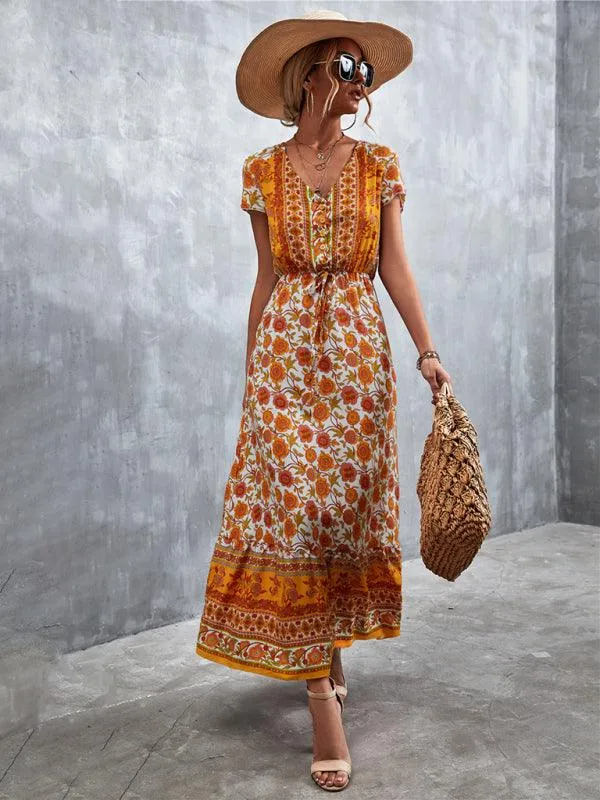 Bohemian Charm Women's V-Neck Maxi Dress