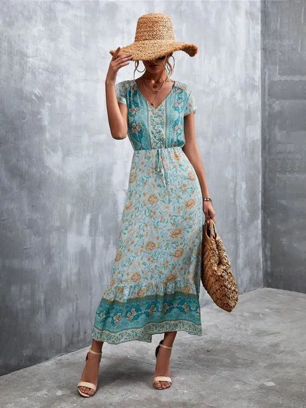 Bohemian Charm Women's V-Neck Maxi Dress