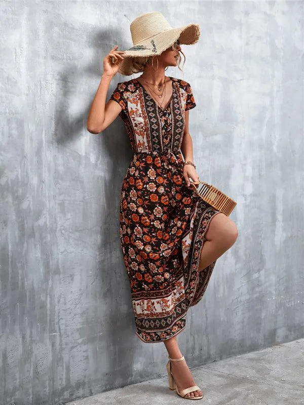 Bohemian Charm Women's V-Neck Maxi Dress