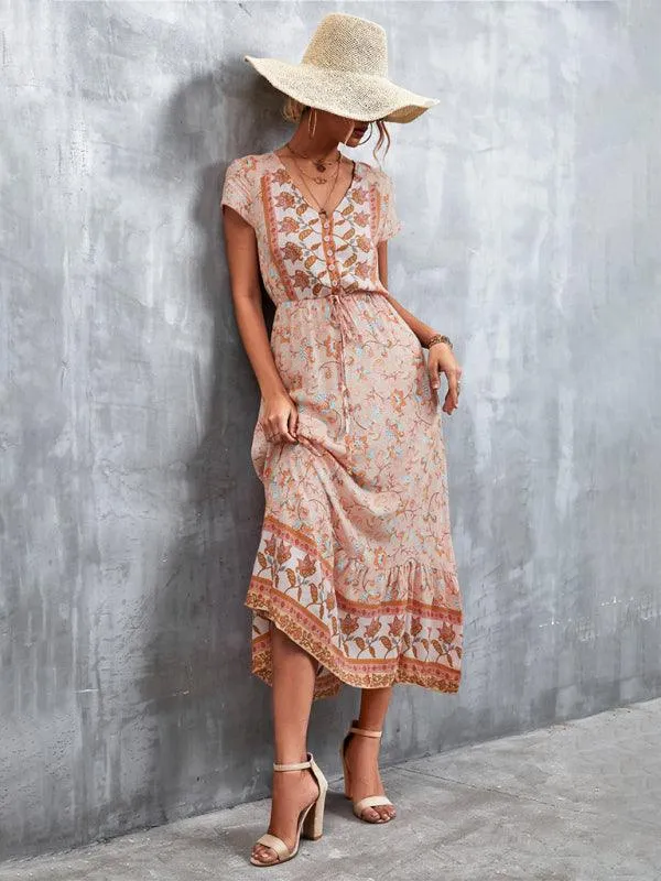 Bohemian Charm Women's V-Neck Maxi Dress
