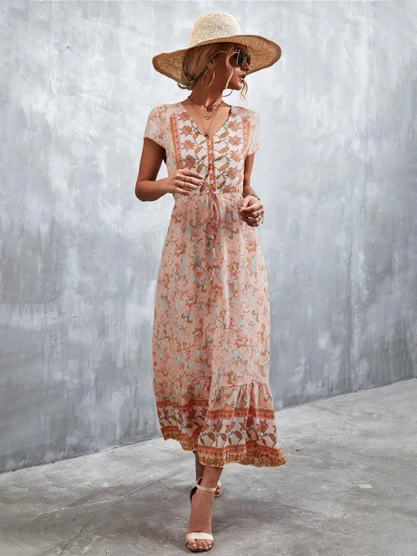 Bohemian Charm Women's V-Neck Maxi Dress