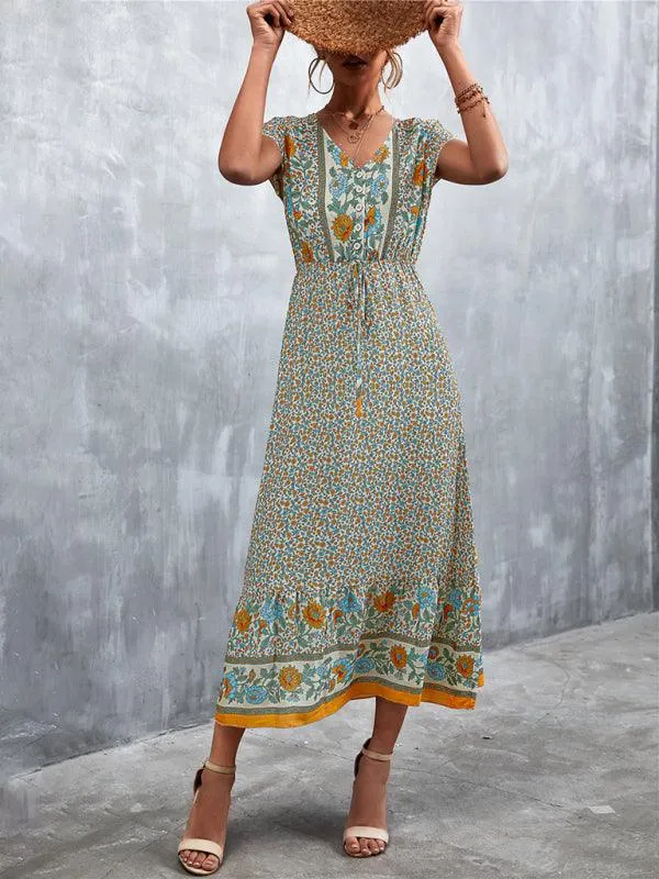Bohemian Charm Women's V-Neck Maxi Dress
