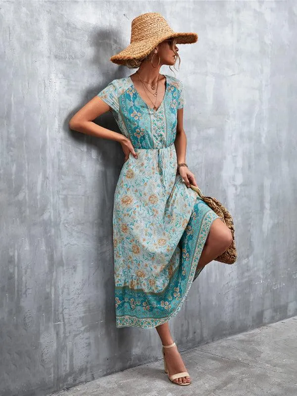 Bohemian Charm Women's V-Neck Maxi Dress