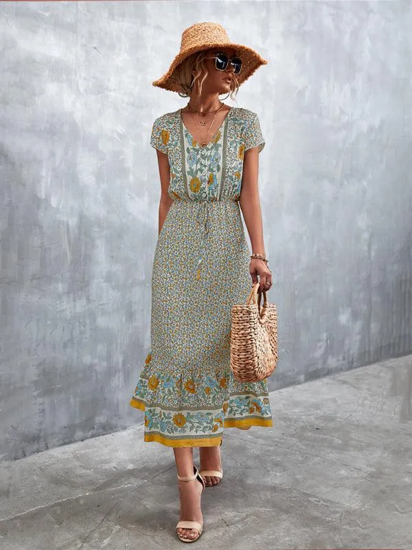 Bohemian Charm Women's V-Neck Maxi Dress