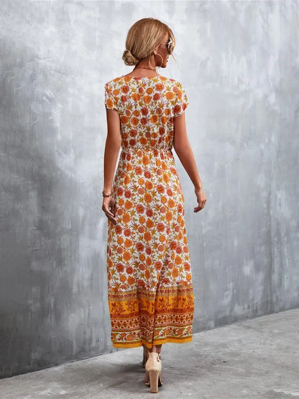 Bohemian Charm Women's V-Neck Maxi Dress
