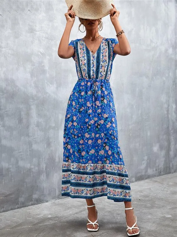 Bohemian Charm Women's V-Neck Maxi Dress