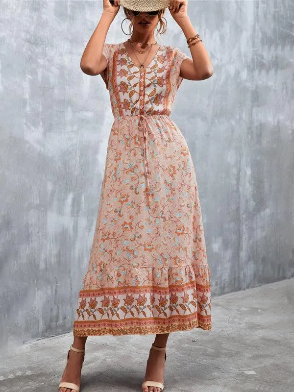 Bohemian Charm Women's V-Neck Maxi Dress