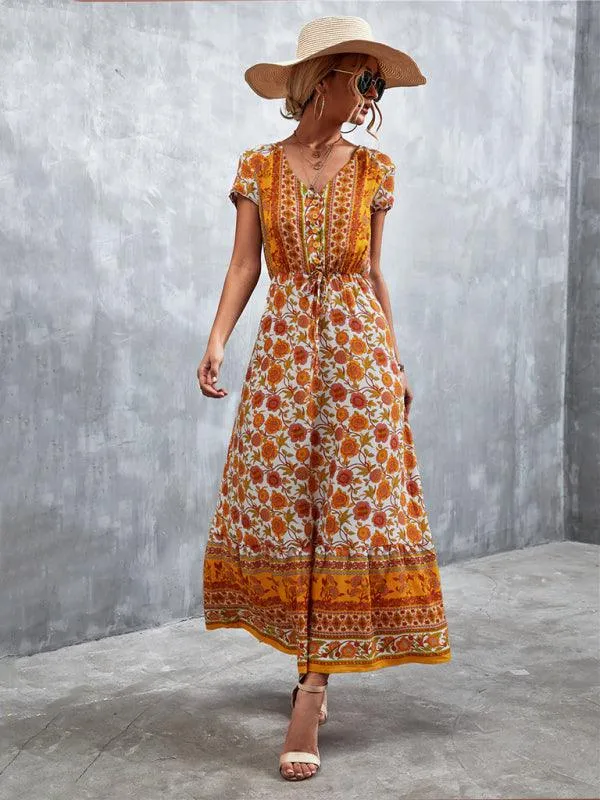 Bohemian Charm Women's V-Neck Maxi Dress