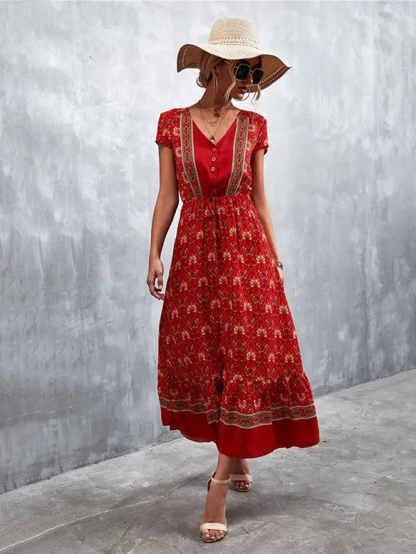 Bohemian Charm Women's V-Neck Maxi Dress