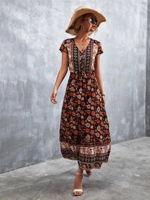 Bohemian Charm Women's V-Neck Maxi Dress